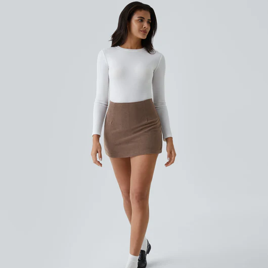 High Waisted Built-In Shorts Corduroy Skirt