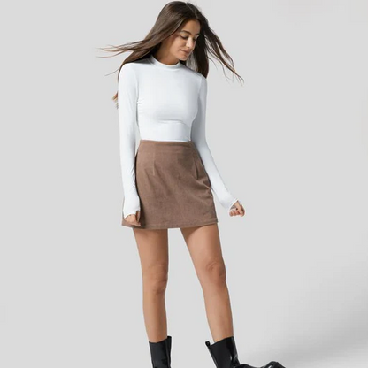 High Waisted Built-In Shorts Corduroy Skirt