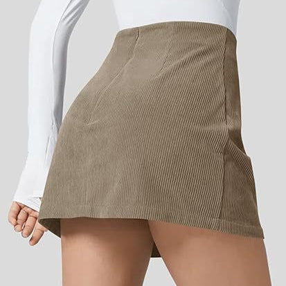 High Waisted Built-In Shorts Corduroy Skirt